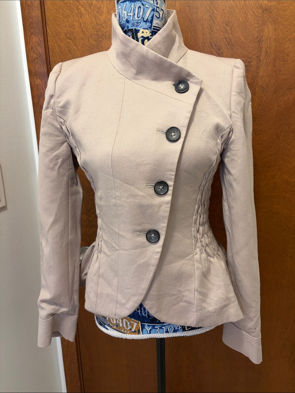 Zara Women's Asymmetric Buttoned Tailored Jacket - Light Taupe size small